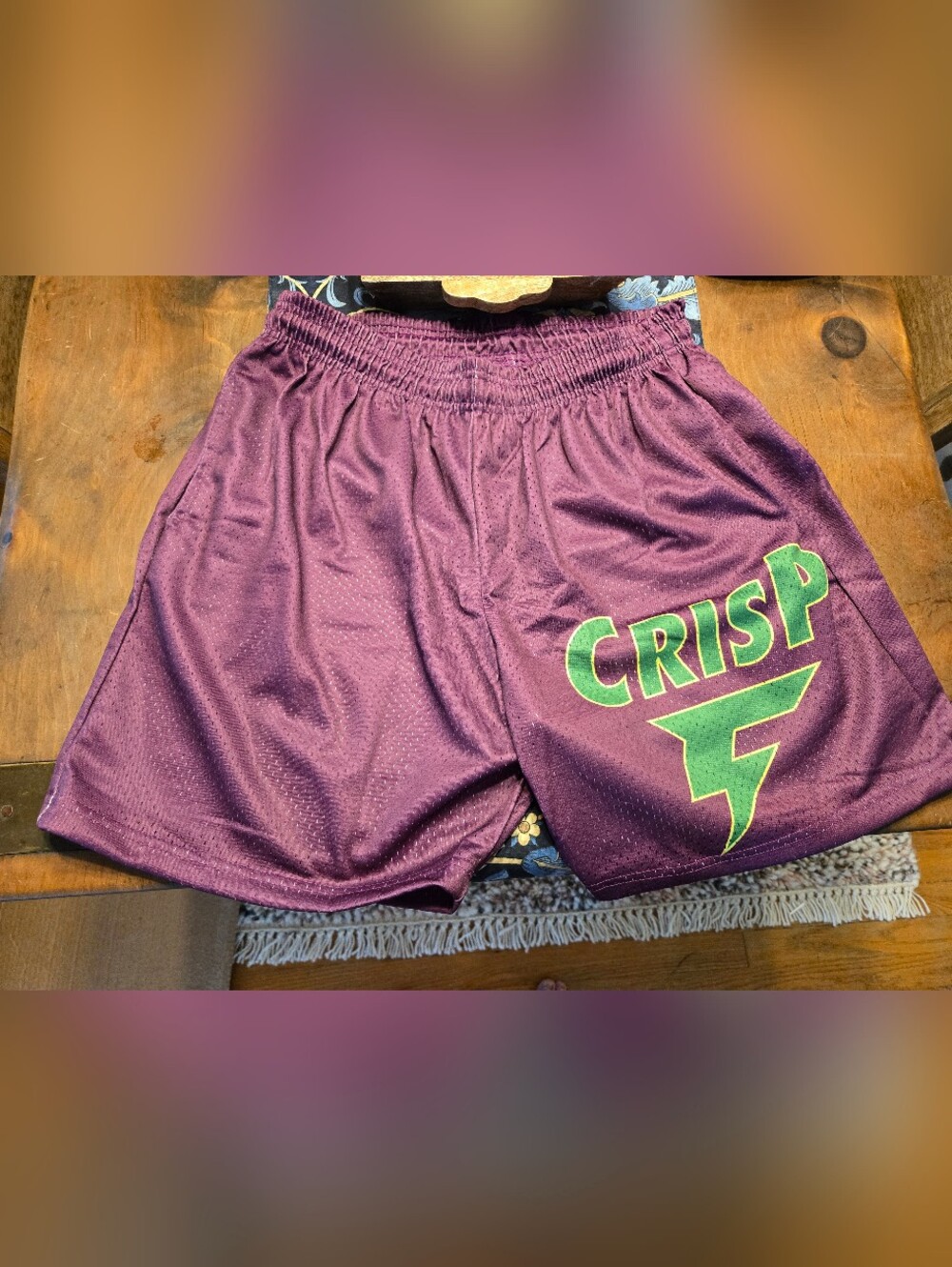 Crisp NYC XL Purple Athletic Men's Shorts with Green Logo